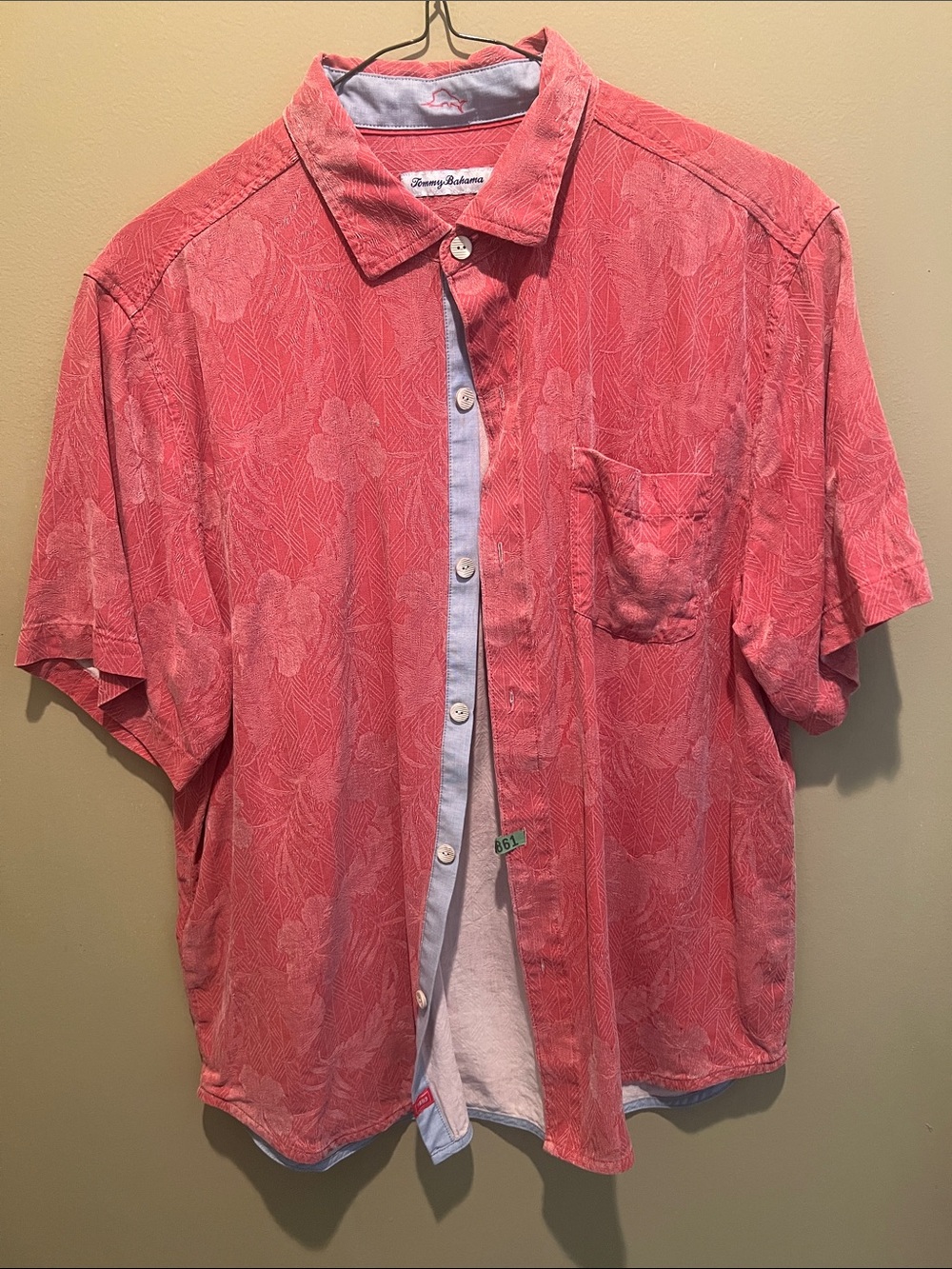Tommy Bahama Coral Short-Sleeve Button-Down Shirt with Subtle Floral Jacquard